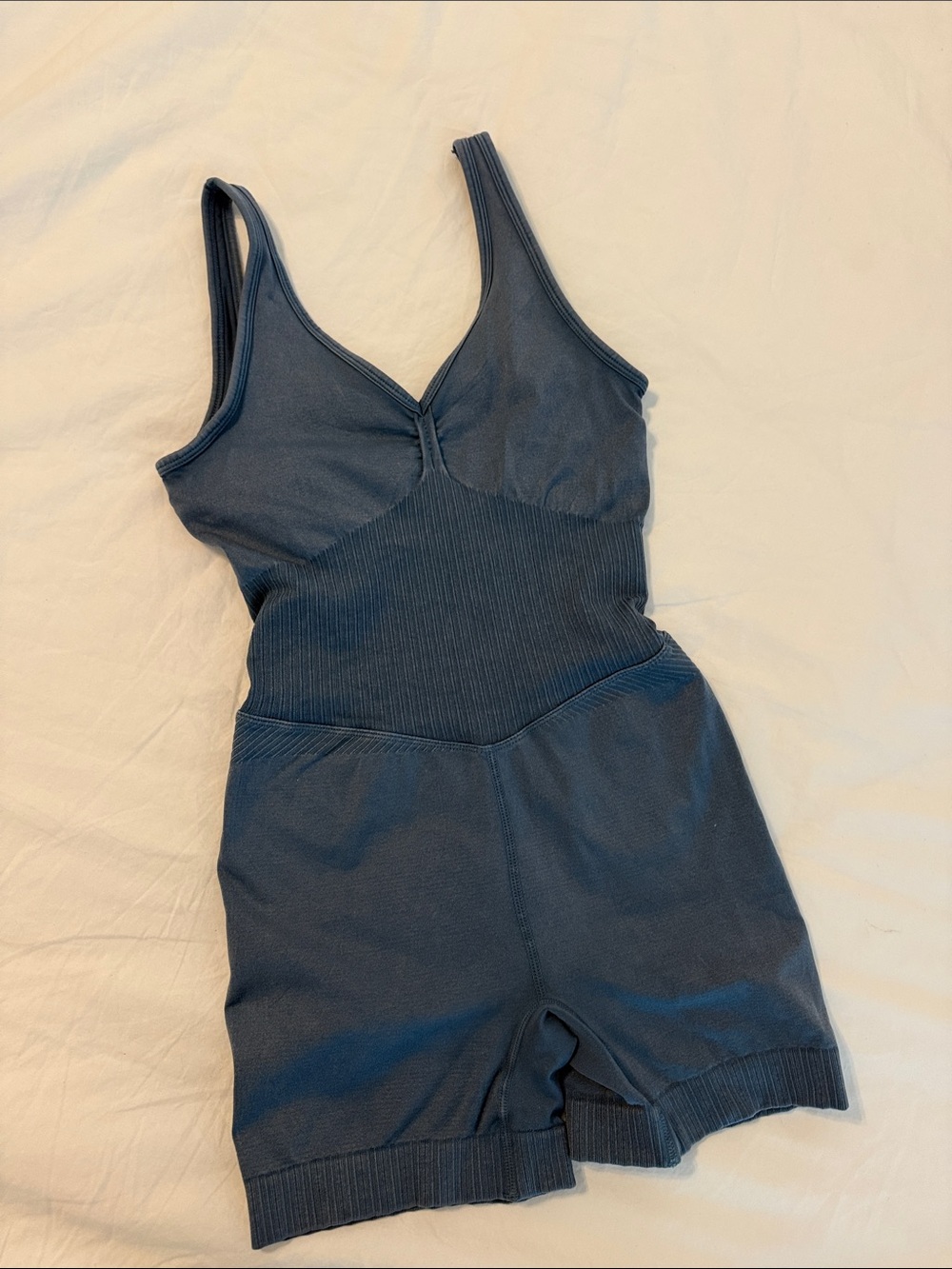JoyLab Seamless Ribbed V-Neck Bodysuit Romper in Charcoal